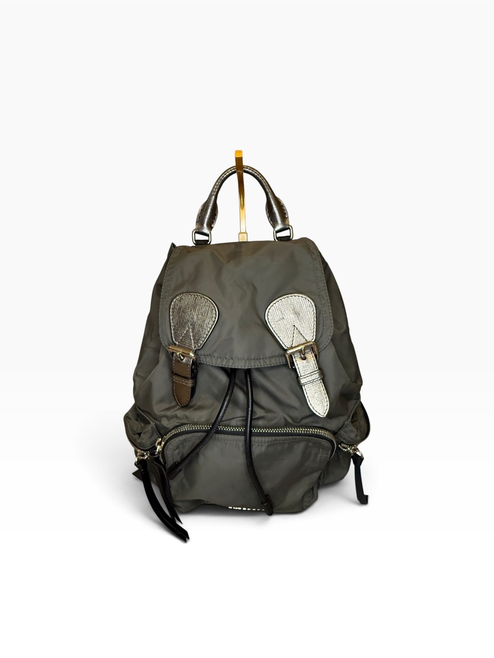 Burberry Dark Gray Nylon Leather Trim Rucksack Backpack Style 4059487 COA
